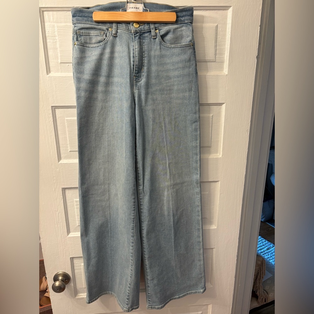 Frame Le Slim Palazzo Denim Light Blue Straight Leg Jeans - Blue Springs wash